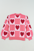 Plaid Heart Print Mock Neck Lantern Sleeve Sweater