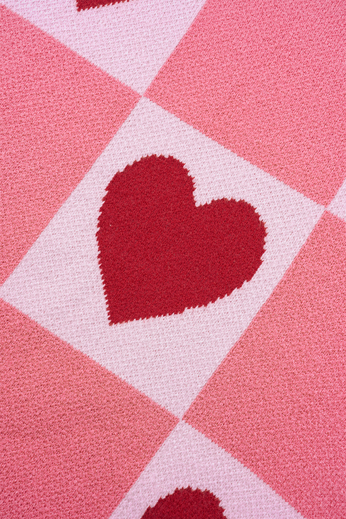 Plaid Heart Print Mock Neck Lantern Sleeve Sweater