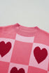 Plaid Heart Print Mock Neck Lantern Sleeve Sweater