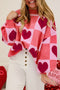 Plaid Heart Print Mock Neck Lantern Sleeve Sweater