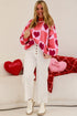 Plaid Heart Print Mock Neck Lantern Sleeve Sweater