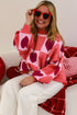 Plaid Heart Print Mock Neck Lantern Sleeve Sweater