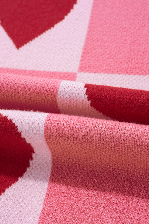 Plaid Heart Print Mock Neck Lantern Sleeve Sweater
