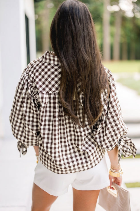 Plaid Knot Half Sleeve Button Down Shirt
