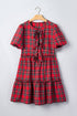 Plaid Knot Neck Short Sleeve Shift Midi Dress