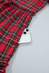 Plaid Knot Neck Short Sleeve Shift Midi Dress