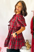 Plaid Knot Neck Short Sleeve Shift Midi Dress
