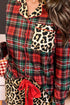 Plaid Leopard Patchwork Long Sleeve Shorts Sleepwear