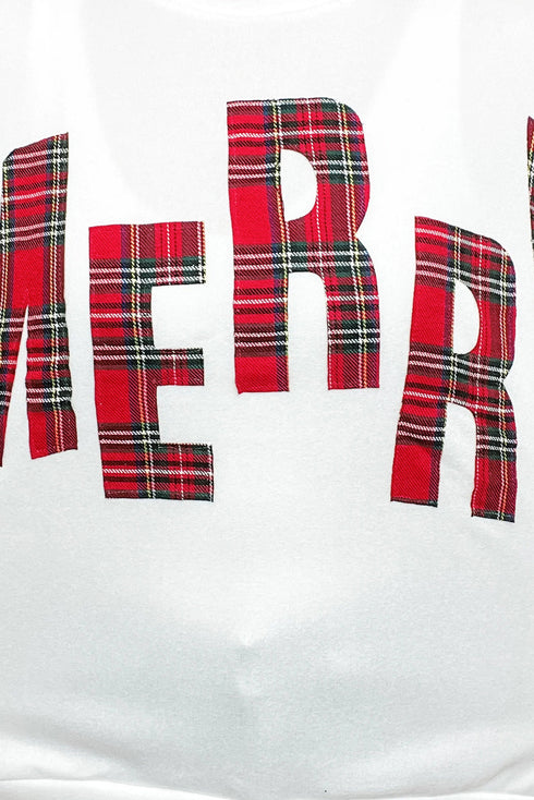 Plaid Letter Merry Graphic Drop Shoulder Sweatshirt