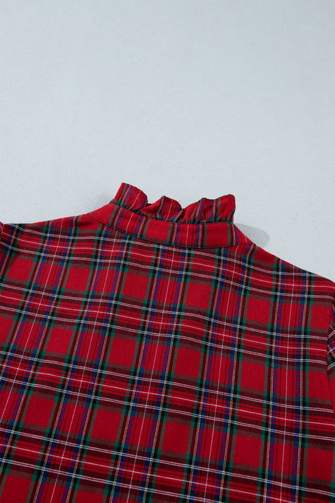 Plaid Long Sleeve Decorated Shift Silhouette Mini Dress