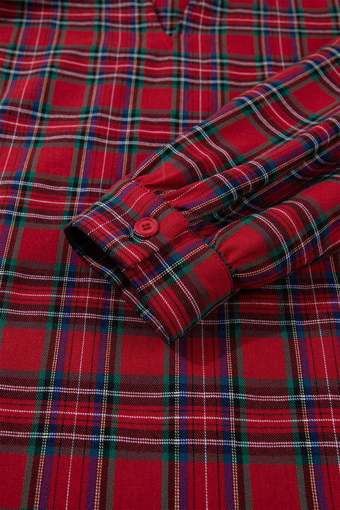 Plaid Long Sleeve Decorated Shift Silhouette Mini Dress