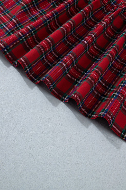 Plaid Long Sleeve Decorated Shift Silhouette Mini Dress