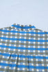 Plaid Long Sleeve Frilled Detail Half Button Blouse