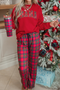 Plaid Mama Graphic Crewneck And Wide Leg Pants Loungewear
