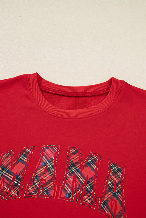 Plaid Mama Graphic Crewneck And Wide Leg Pants Loungewear