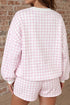 Plaid Merry Lettering Long Sleeve Top Short Graphic Set