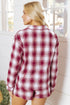 Plaid Notched Collar Contrast Piping Button Front Pocket Long Sleeve Shorts Pajama Set
