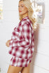Plaid Notched Collar Contrast Piping Button Front Pocket Long Sleeve Shorts Pajama Set