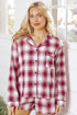 Plaid Notched Collar Contrast Piping Button Front Pocket Long Sleeve Shorts Pajama Set