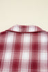Plaid Notched Collar Contrast Piping Button Front Pocket Long Sleeve Shorts Pajama Set