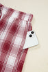 Plaid Notched Collar Contrast Piping Button Front Pocket Long Sleeve Shorts Pajama Set