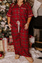 Plaid Notched Collar Short Sleeve Wide Leg Pajama Set