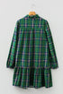 Plaid Notched Neck Long Sleeve H Line Mini Dress