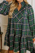 Plaid Notched Neck Long Sleeve H Line Mini Dress