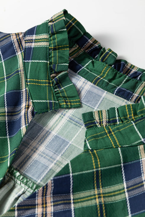 Plaid Notched Neck Long Sleeve H Line Mini Dress