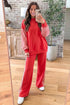 Plaid Paneled Long Sleeve Top Wide Leg Pant Set