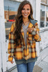 Plaid Patch Hooded Frayed Snap Button Jacket