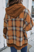 Plaid Patch Hooded Frayed Snap Button Jacket