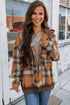 Plaid Patch Hooded Frayed Snap Button Jacket
