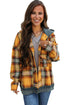 Plaid Patch Hooded Frayed Snap Button Jacket