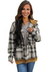 Plaid Patch Hooded Frayed Snap Button Jacket