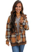 Plaid Patch Hooded Frayed Snap Button Jacket