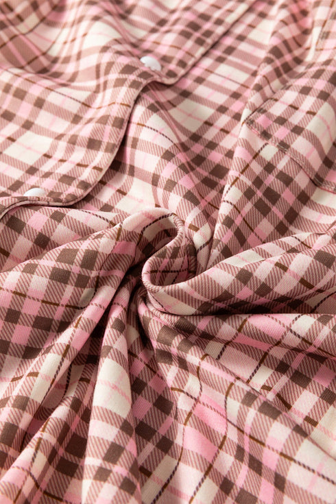 Plaid Patch Pocket Long Sleeve Lounge Set