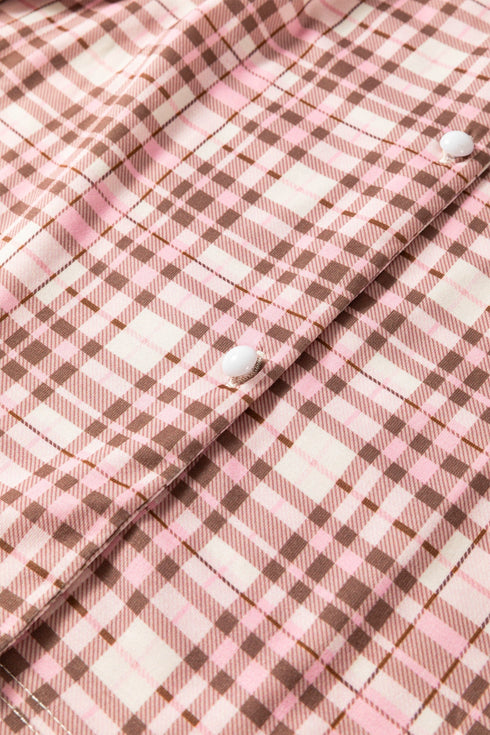 Plaid Patch Pocket Long Sleeve Lounge Set