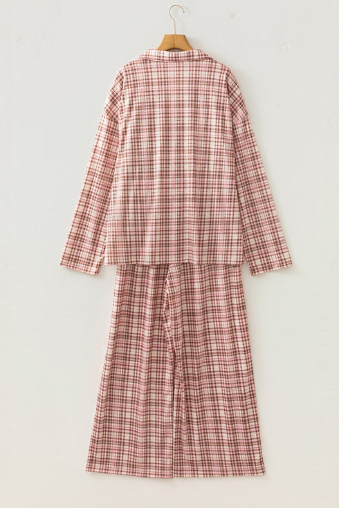Plaid Patch Pocket Long Sleeve Lounge Set