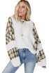 Plaid Patch Waffle Knit Exposed Seam Bubble Sleeve Top