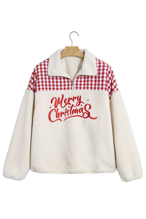 Plaid Patchwork Baggy Silhouette Plush Sherpa Sweatshirt