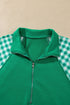 Plaid Patchwork Half Zip Pullover Short Set
