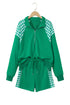 Plaid Patchwork Half Zip Pullover Short Set