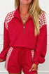 Plaid Patchwork Half Zip Pullover Short Set