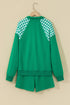 Plaid Patchwork Half Zip Pullover Short Set