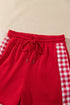 Plaid Patchwork Half Zip Pullover Short Set