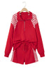 Plaid Patchwork Half Zip Pullover Short Set