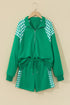 Plaid Patchwork Half Zip Pullover Short Set