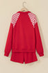 Plaid Patchwork Half Zip Pullover Short Set