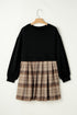 Plaid Patchwork High Waist Sweatshirt Mini Dress